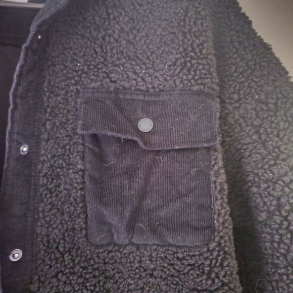 Aerie Offline Black Sherpa Corduroy Button Front Shacket Jacket Size XS - Picture 7 of 7